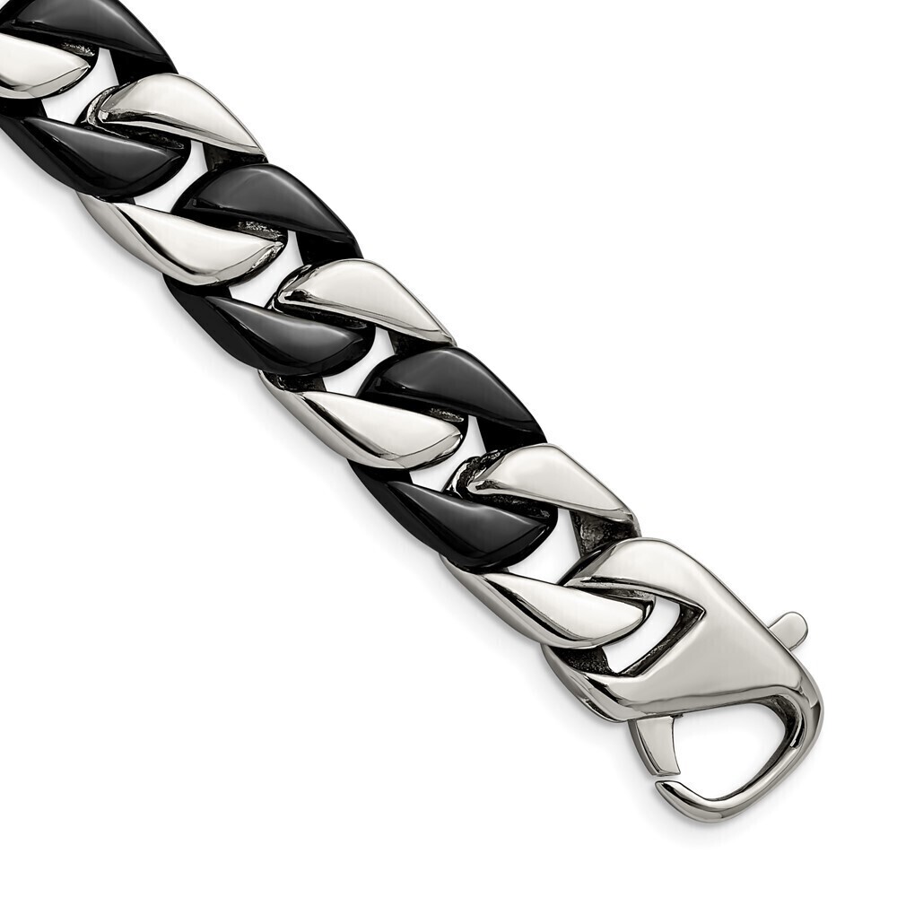 Kazi Luxury Stainless Steel Polished Black IP-plated 8.5in Bracelet